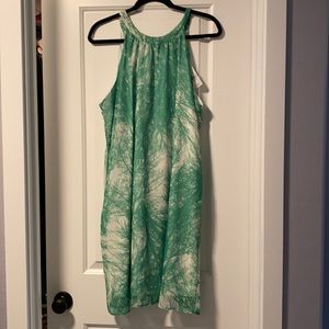 Green and white halter mini dress